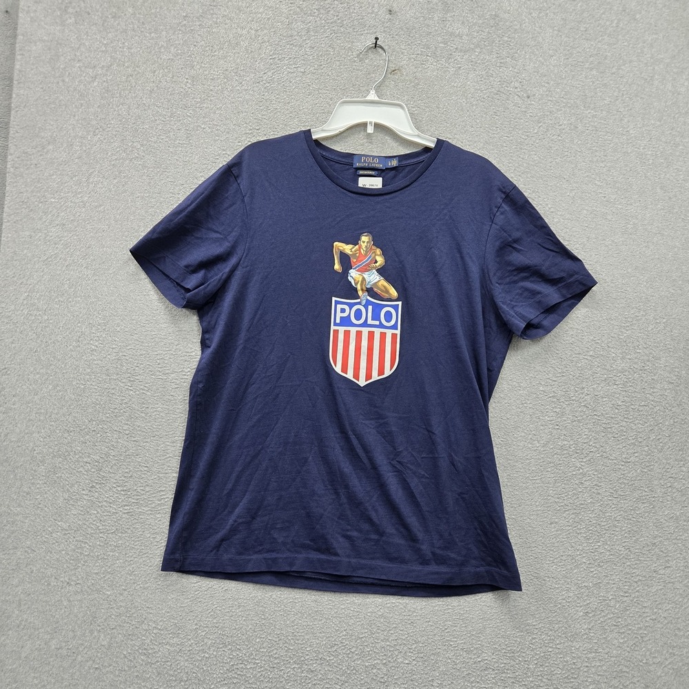 Polo Ralph Lauren Men Shirt L Navy Blue Stadium Runner Custom Slim Fit
